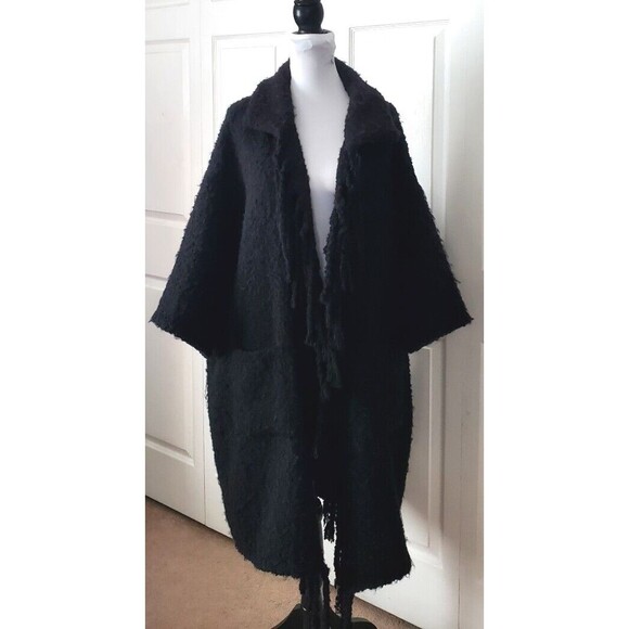 Treasure & Bond Cardigan Sweater Women One size Black Fringe Chunky Knit pockets - Picture 1 of 7